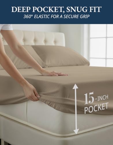 LANE LINEN Twin XL Bed Sheets 100% Egyptian Cotton Sateen - Taupe