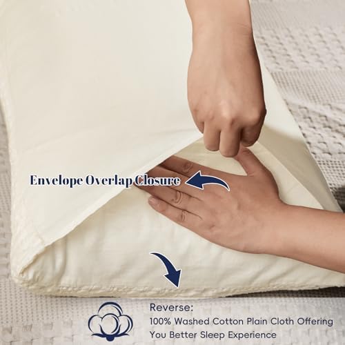 PHF Cotton Waffle Pillow Shams King Size 20" x 36", Ivory, No Insert