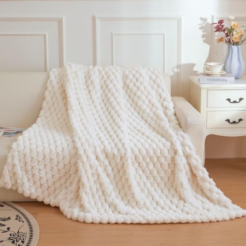 XeGe Luxury Bubble Fluffy Faux Rabbit Fur Large Blanket 60"x80", Beige