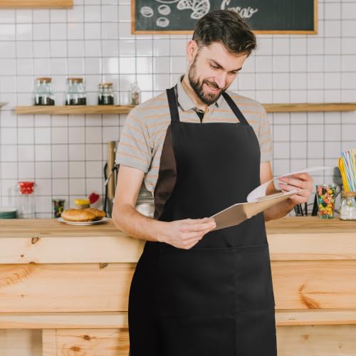 16 Pack Black Bib Apron, Waterd Resistant Unisex Aprons Bulk with 2