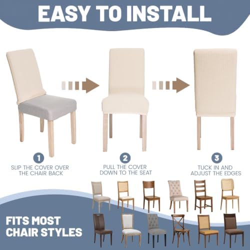 Waterproof Dining Chair Covers Set of 2, Beige Stretch Slipcovers