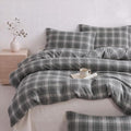Gray Plaid Duvet Cover Set Queen Size, Tartan Plaid Washed Cotton
