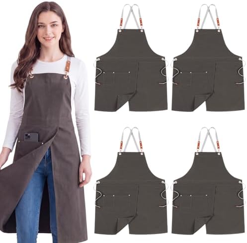 4 Pcs Pottery Aprons Split Leg Apron with Pockets Adjustable Straps