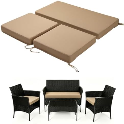 3 Piece Wicker Patio Cushion Set with Foam Waterproof Outdoor Loveseat