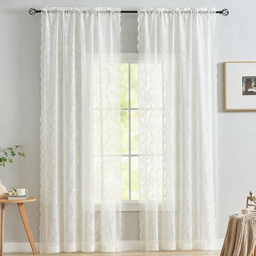 FINECITY Ivory Lace Curtains for Living Room 52 x 120 Inch, 2 Panels