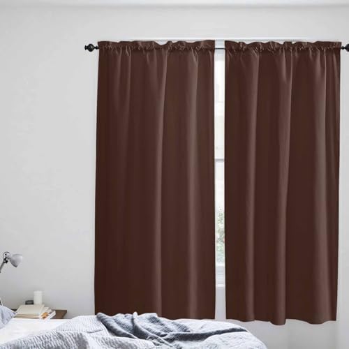 Window Curtains 72 Inch Length - 2 Panels, Brown Rod Pocket Curtain