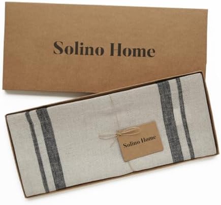 Solino Home 100% Pure Linen Table Runner, 14 x 90 in, Black, French