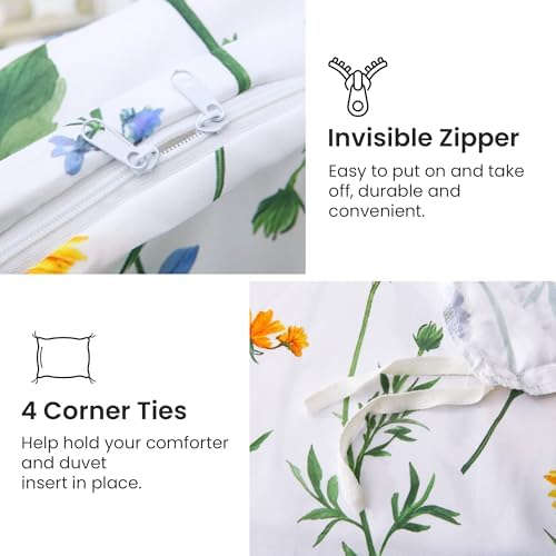 Mooreeke Duvet Cover Queen Size, 3 Piece Dandelion Floral Duvet Cover