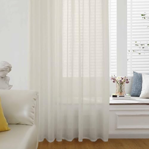 Cream Solid Color Sheer Curtains 108 Inch Length Aesthetics
