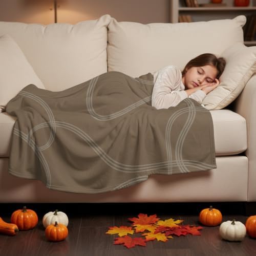 Taupe Line Art Blanket Plush Cozy Fuzzy Throw Blanket for