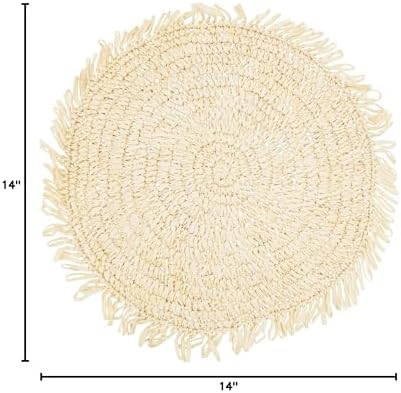 Saro Lifestyle Rustic Raffia Fringe Placemat (Set of 4), Ivory, 14"