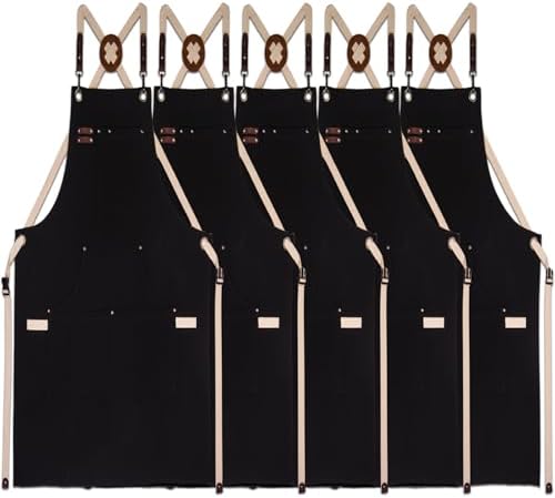 5 Pack Kitchen Apron, Work Apron, Canvas Apron, Black