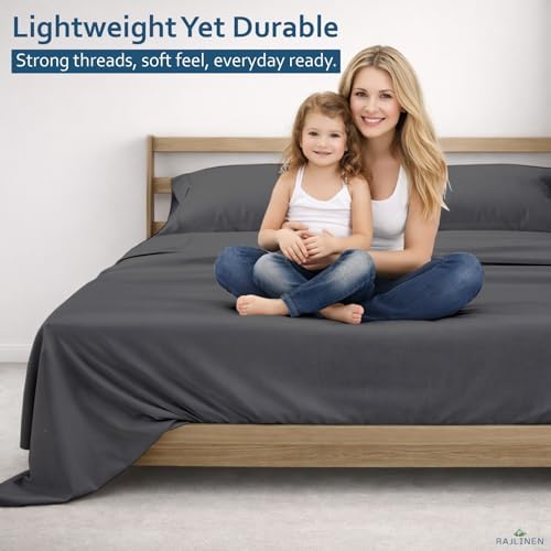 Rajlinen 100% Cotton King Sheets Set, Cooling & Breathable Bed Sheets