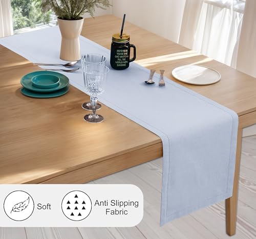 Ruvanti Cotton Linen Table Runner 72"x14" Classic Hemstitched - Arctic