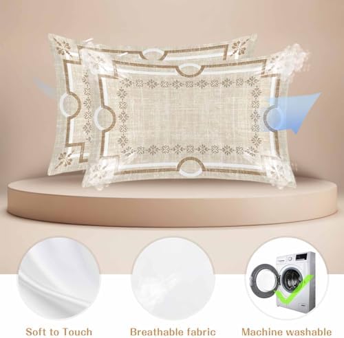 Pale Brown Botanical Pillow Cases Queen Size Set of 2, Smooth Satin
