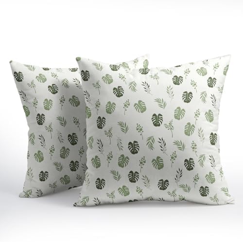 Sage Green Spring Pillow Covers 22x22 Set of 2 Leaf Throw Pillow