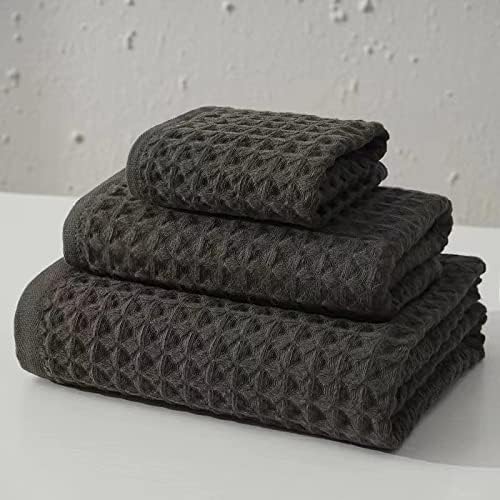 YiLUOMO Grey Waffle Bath Towel Set for College Dorm