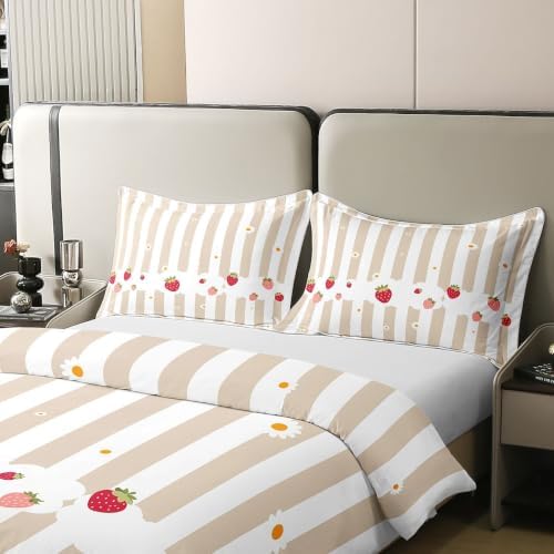 Erosebridal White Beige Striped Duvet Cover Set King Bedding Set