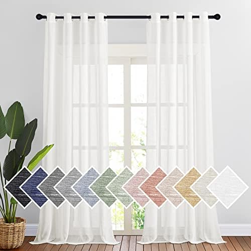 NICETOWN Linen Curtains Semi Sheer Flax Texture, Eyelet Top Bedroom