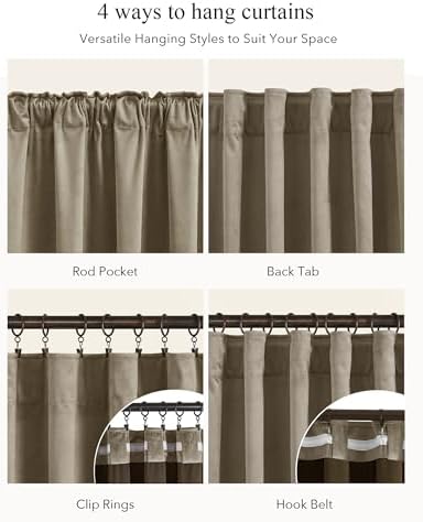 StangH Taupe Velvet Curtains Back Tab Luxury Decor, W52 x L96, 2