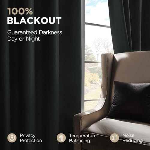 Joydeco Black Blackout Curtains 120 Inches Long - 100% Blackout