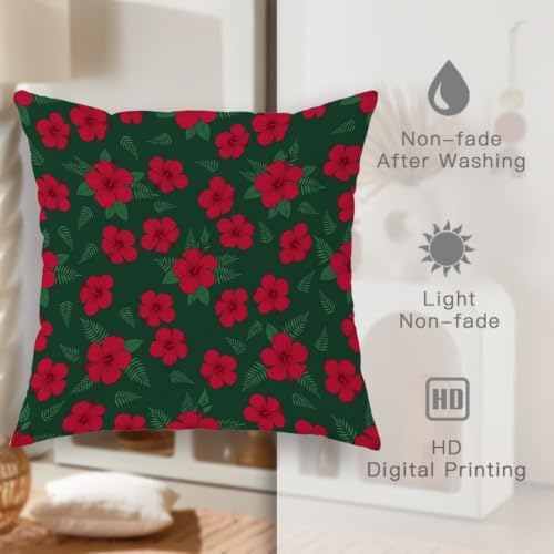 Botanical Red Hibiscus Floral Flowers Throw Pillow Covers 18x18 Set of