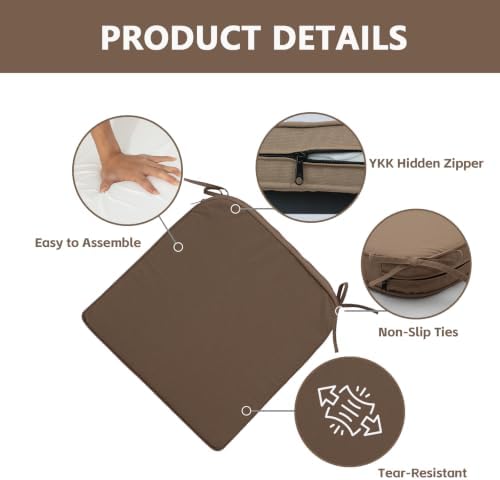 Goodgoods 19.5x19.5 Outdoor Chair Cushions Set of 4, 35D Foam, Brown