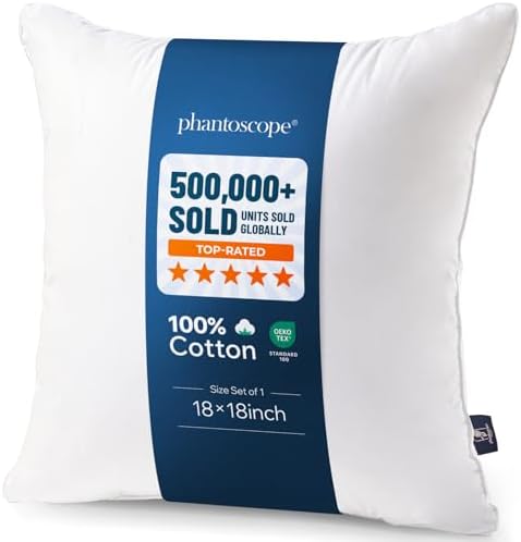 Phantoscope Throw Pillow Insert with 100% Cotton Cover, 18x18 Inch