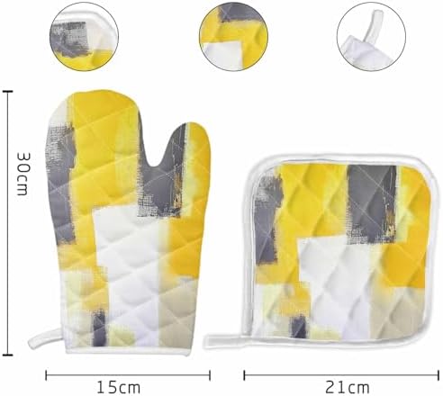 Quilted Cotton Terry Cloth Oven Mitt, Pot Holder Yellow Gradient Gray