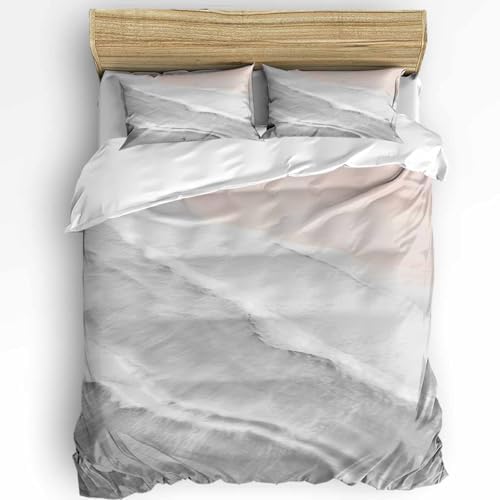 Duvet Cover Set Full, Boho Beach Waves Gray Gradient 3 Piece Bedding