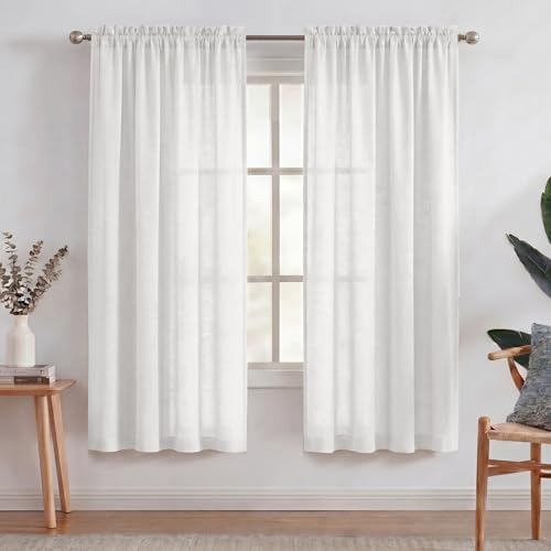 Turquoize Natural Linen Blended Curtain Panels Semi Sheer Curtains