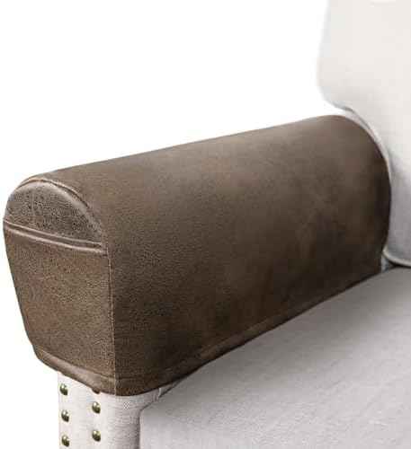 ANARACHON Leather Look Couch Arm Covers, Set of 2, Brown