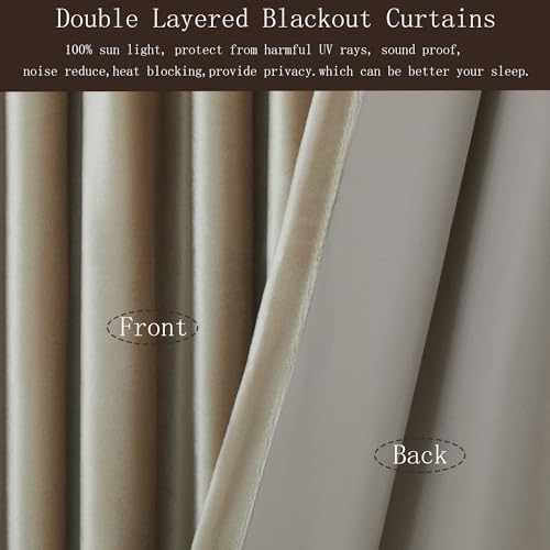 100% Full Blackout Champagne Beige Polyester Velvet Curtains 96 inch