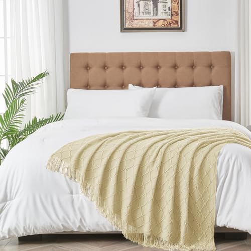 inhand Cloud Cream Knitted Throw Blanket for Couch and Bed, 50"x60"