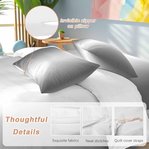Grey Ombre Duvet Cover Set Queen Size, Gray White Gradient Modern