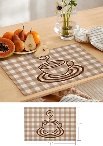 Beige Coffee Table Runner and Placemats for Dining Table,Burlap Coffee