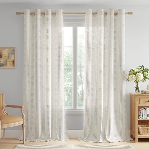 Taupe Linen Boho Curtains 96 Inch Farmhouse Grommet Top 2 Panels