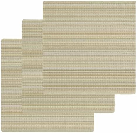 Rustic Beige Striped Dish Towels Set, Waffle Weave Kitchen Towels