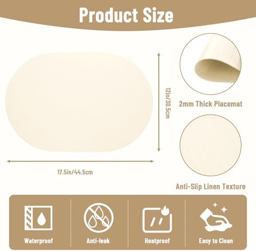 Placemats Set of 6 Double-Sided Faux Leather Leaf Design Oval