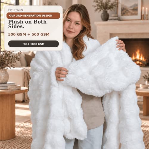 Double-Sided Ultra-Soft Faux Fur Bubble Throw Blanket,Cream