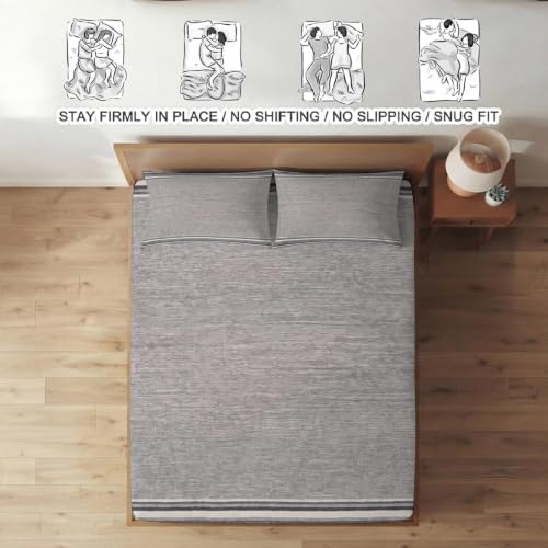 Queen Fitted Sheet Deep Pocket, Neutral Light Gray Soft Microfiber