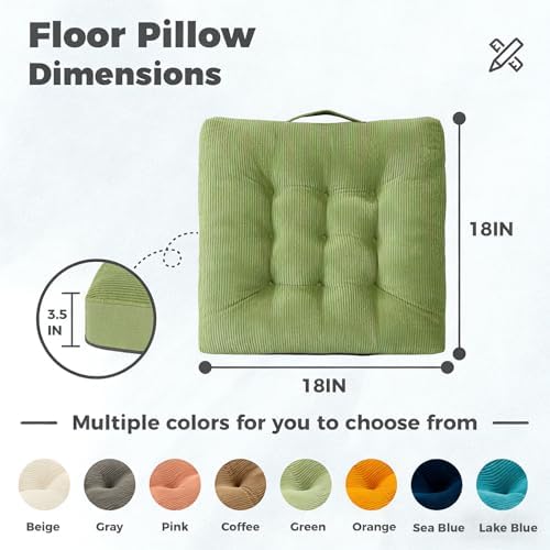 Beige Square Floor Sitting Cushions with Handle, 2 Pcs, 18x18 Inch