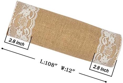 VDS Pack of 10, Burlap Table Runner with White Lace Edge, 100% Natural