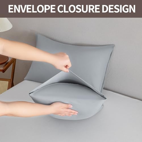 MINIPANDA Light Grey Pillow Cases Set of 4 Queen Size, Envelope Design