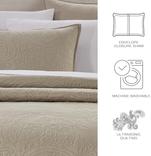 BOURINA Ultrasonic Beige Queen Quilt Set 3-Piece Bedding Set Bedspread