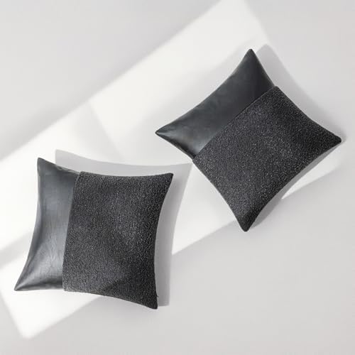 Set of 2 Fluffy Boucle Pillow Covers 18"x18", Charcoal Black Textured