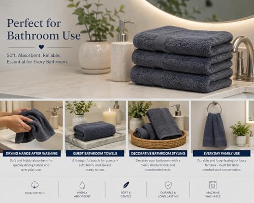 Hand Towels Set of 6 for Bathroom 100% Ring Spun Cotton
