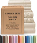 Pack of 2, Full Size 4 Piece Sheet Set - Breathable & Cooling - Cream