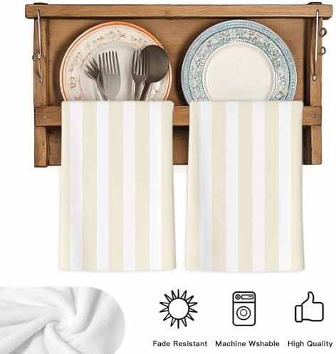 LooPoP Kitchen Towels Set of 3 Cream Stripes Dish Towels and
