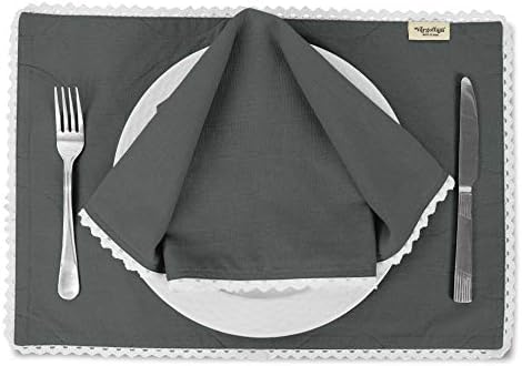 Gray Solid Home Decor Everyday Washable Lace Placemats with Napkins